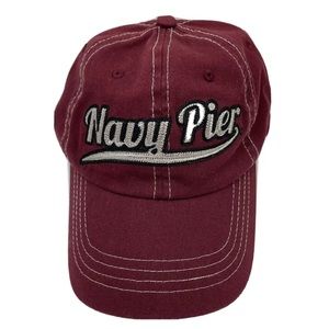Navy Pier Ball Cap Maroon Silver Hat Embroidered Souvenir Adjustable Adult Sz